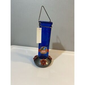 More Birds Classic Hummingbird Feeder Tall Colbalt Blue Vintage Look Glass 19 OZ